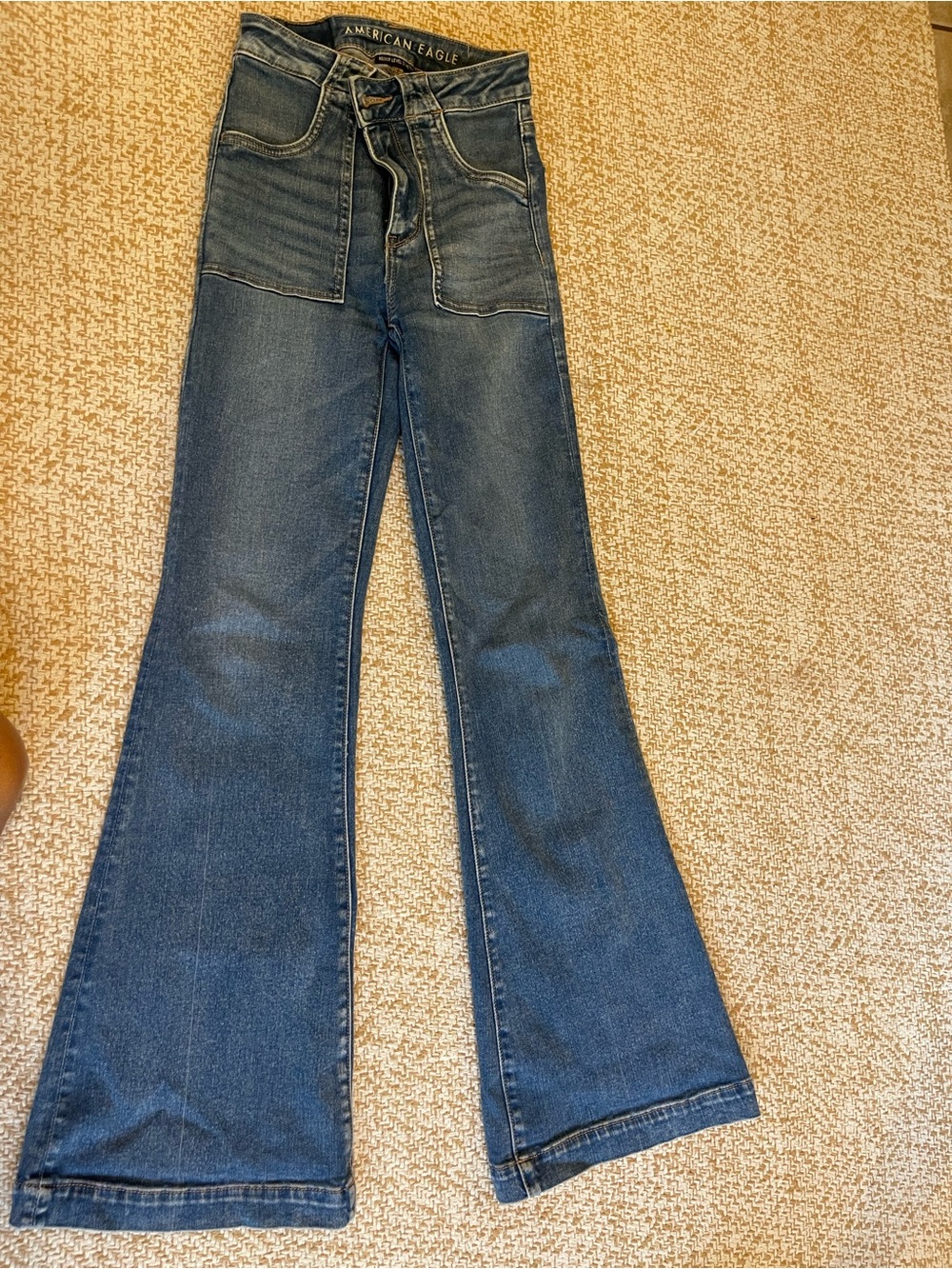 American Eagle Outfitters Women's Dark Blue High-Rise Flare Jeans
